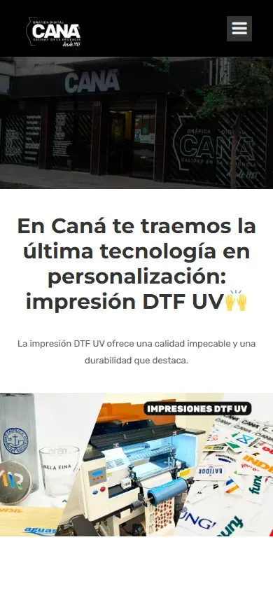 Sitio de Caná Gráfica Digital en móvil.
