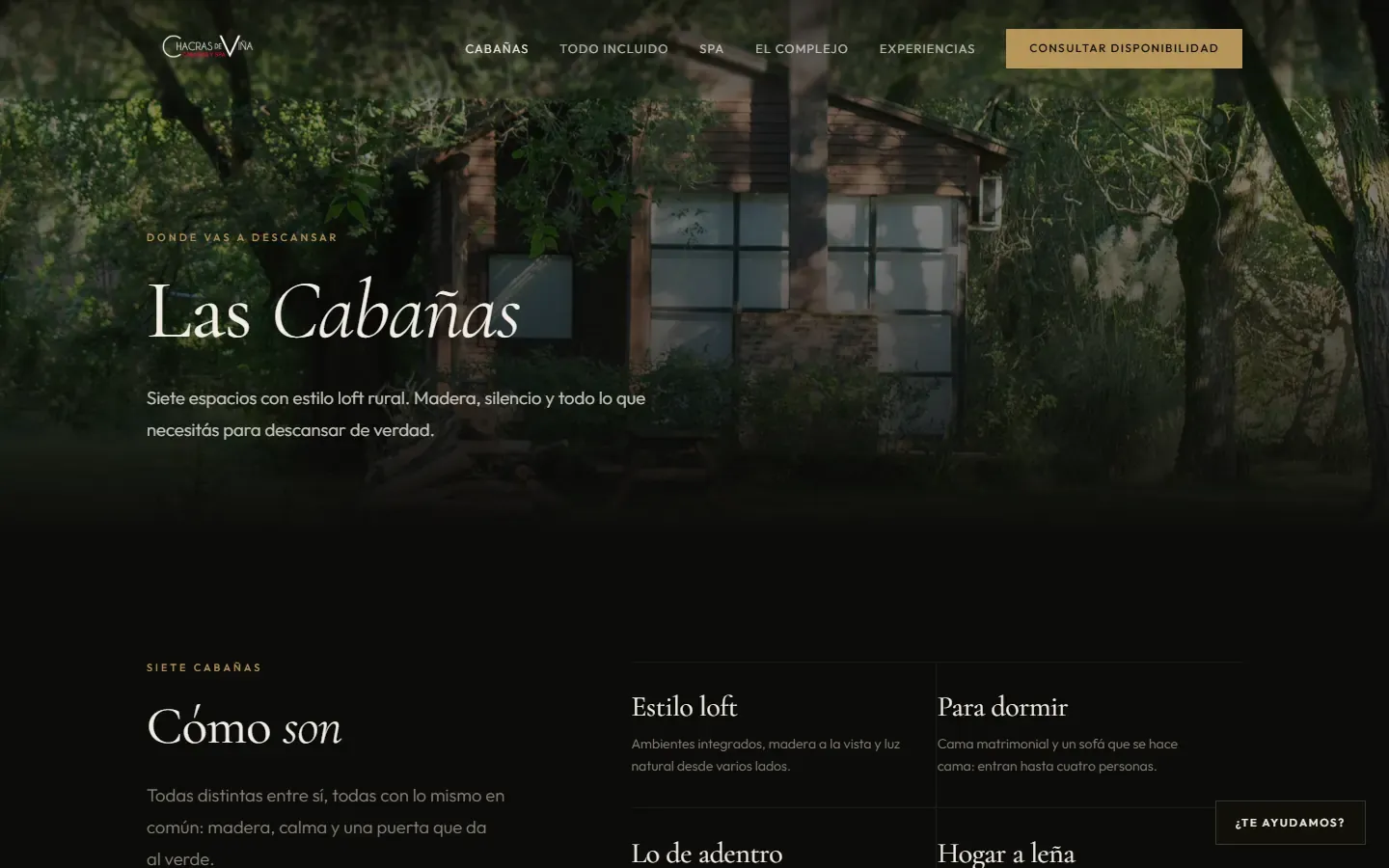 Página de las cabañas de Chacras de Viña.