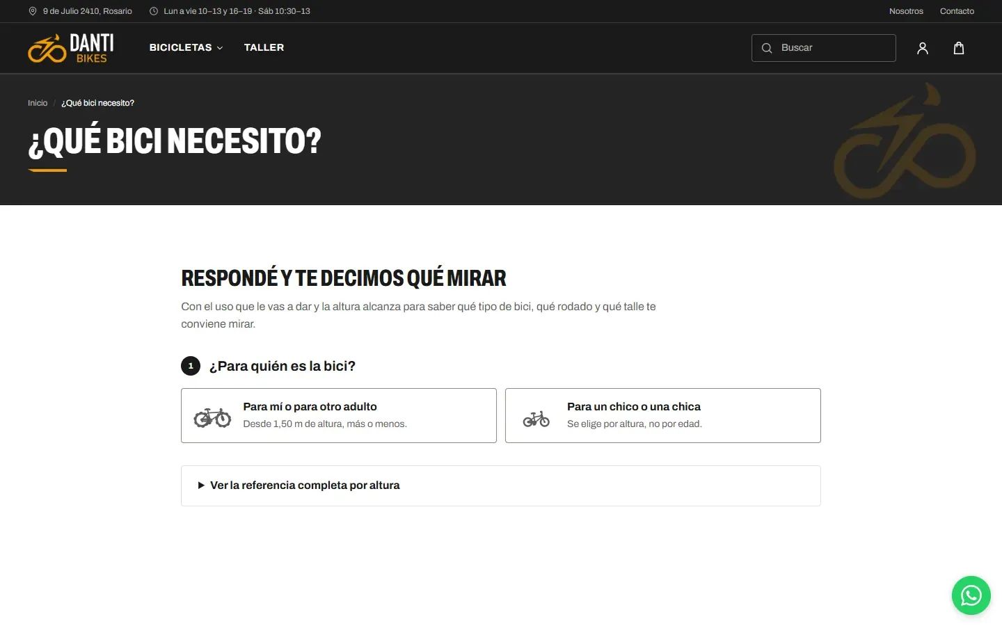 Guía «¿Qué bici necesito?» con la primera pregunta: para quién es la bicicleta.
