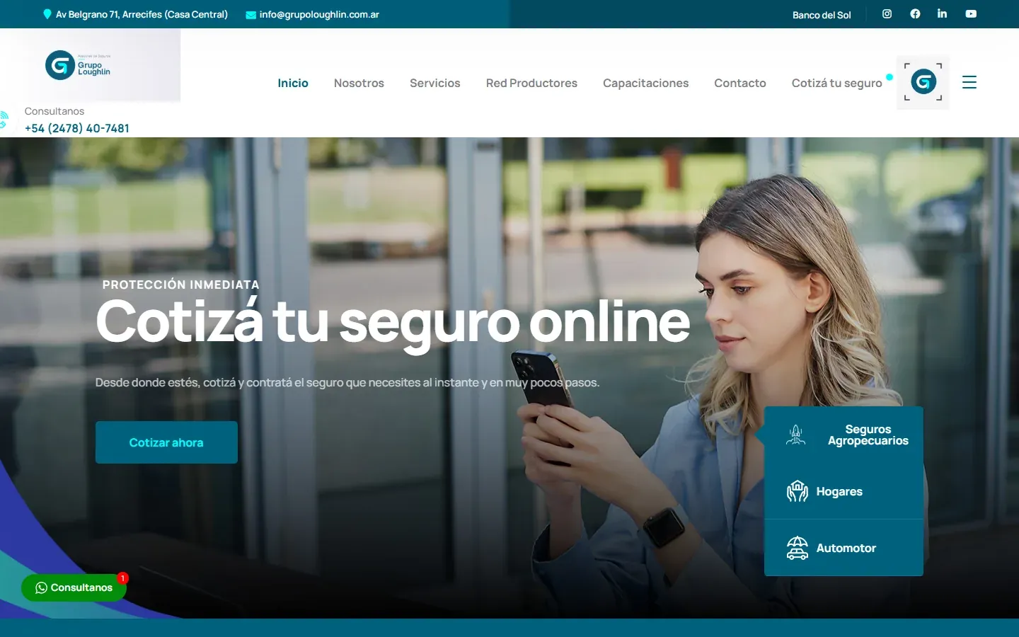 Inicio de Grupo Loughlin con acceso a la cotización de seguros.