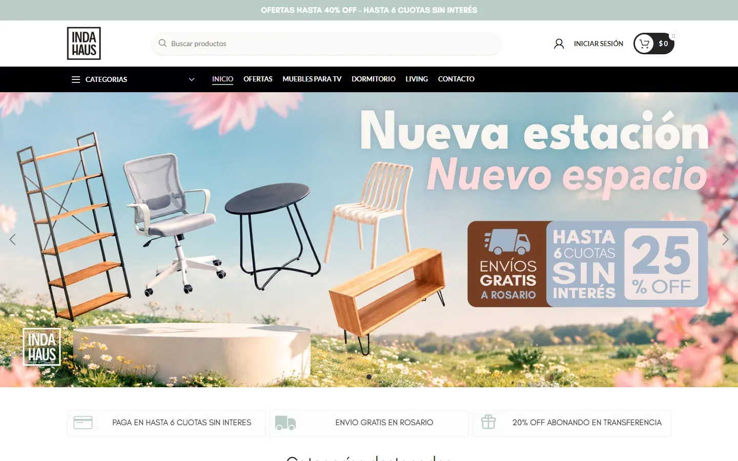 Inicio de Indahaus con productos para muebles, decoración y aire libre.