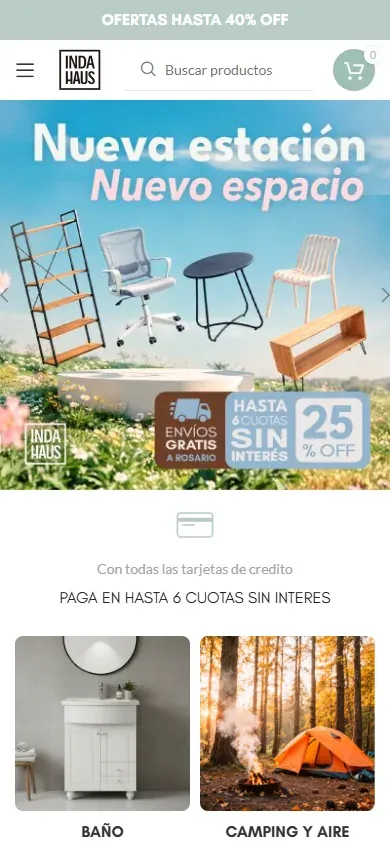 Tienda Indahaus adaptada a un teléfono.