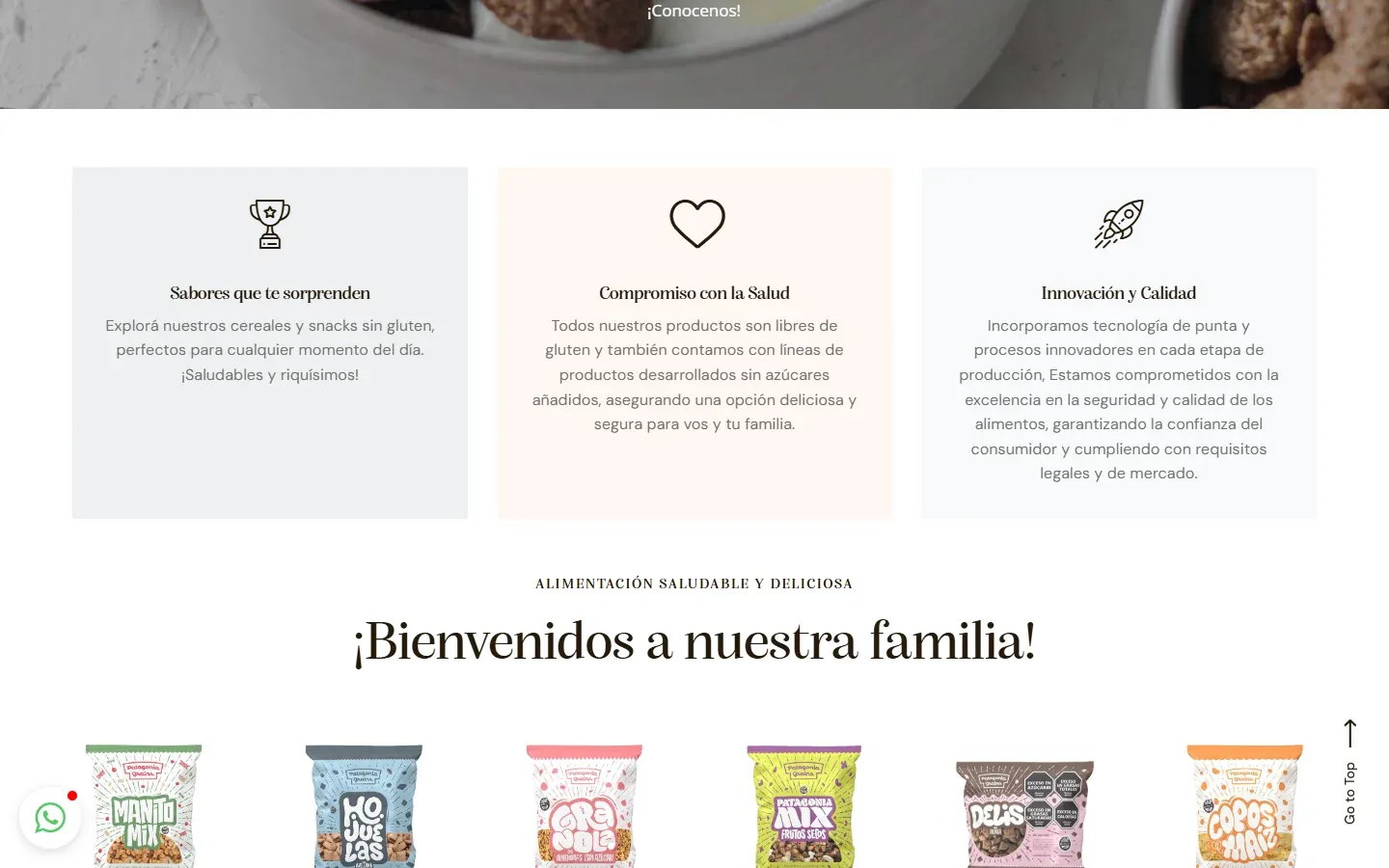 Productos y atributos de Patagonia Grains en escritorio.