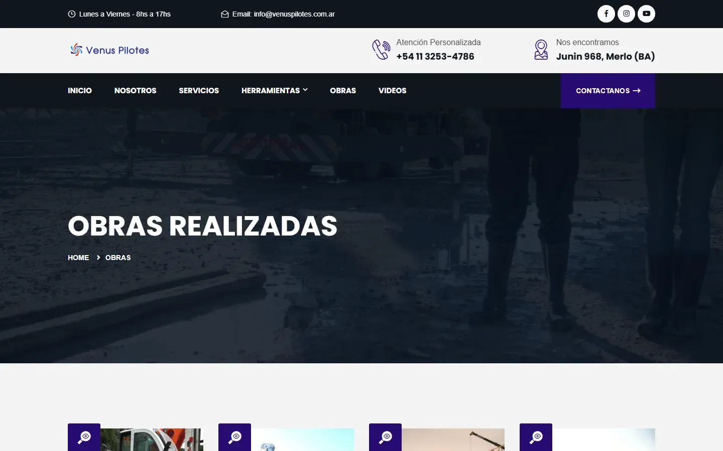 Página Obras realizadas de Venus Pilotes con el comienzo de la galería de fotos de obra.